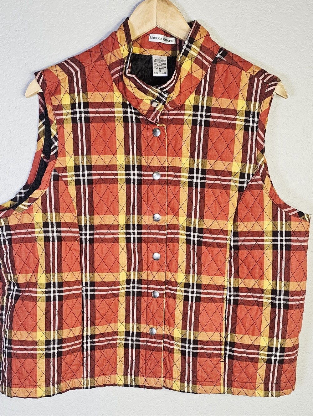 Rebecca Malone XL Quilted Plaid Vest Retro Fall Layering Piece